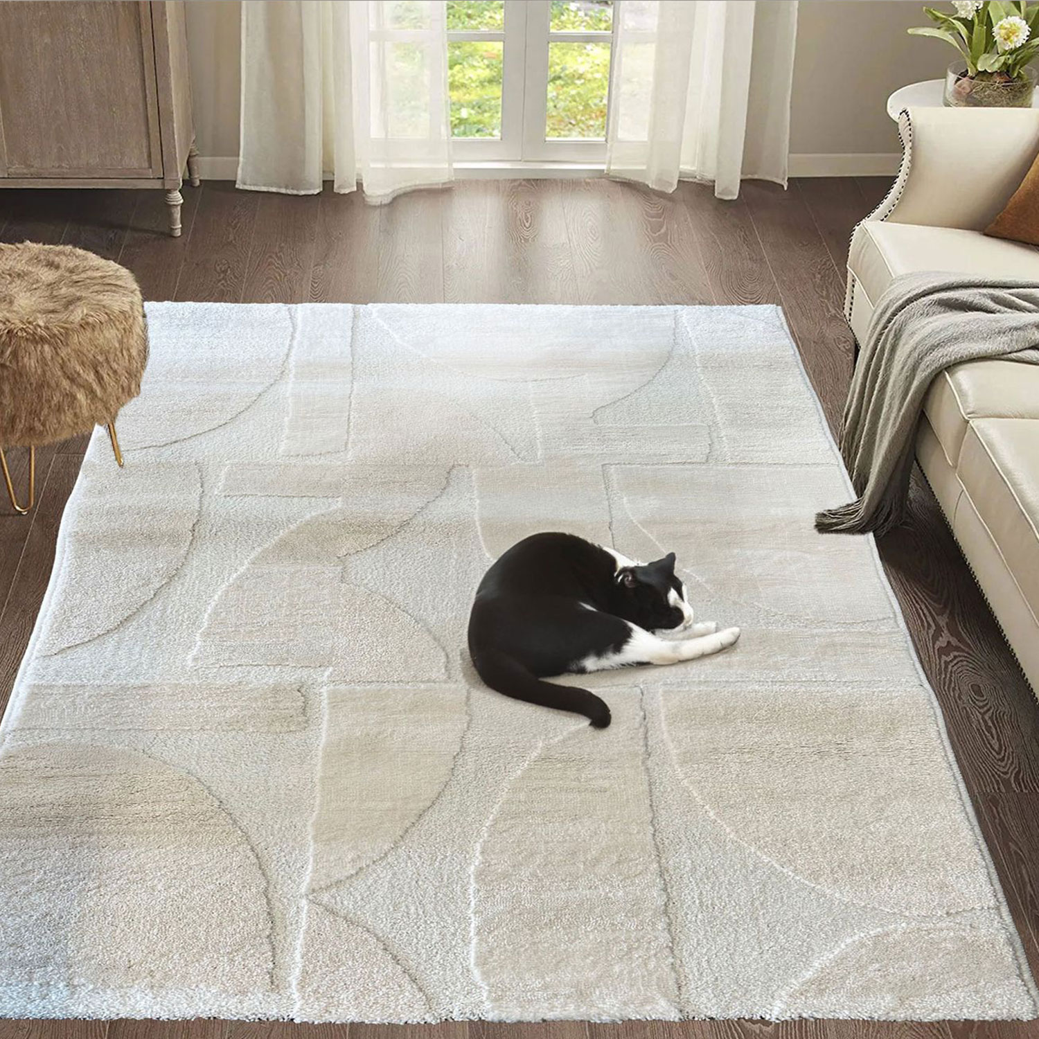 Moderne-Teppiche-Wohnzimmer-Schlafzimmer-Boho-Optik-Skandinavisch-Hochtief-1852-kurzflor-teppich-wellen-bogen-regenbogen-skandi-hali-rug-kurzflor-modern-schlafzimmer-wohnzimmer-creme-gra_2